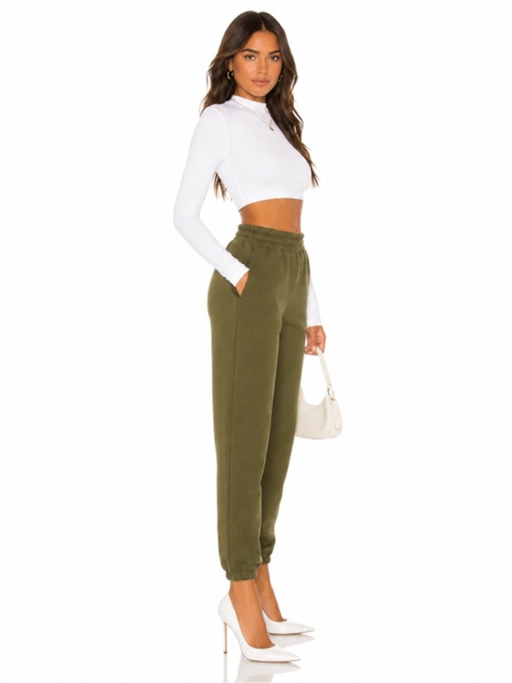 NEW Naked Wardrobe Olive Green French Terry Joggers High Waist Sweatpants SMALL